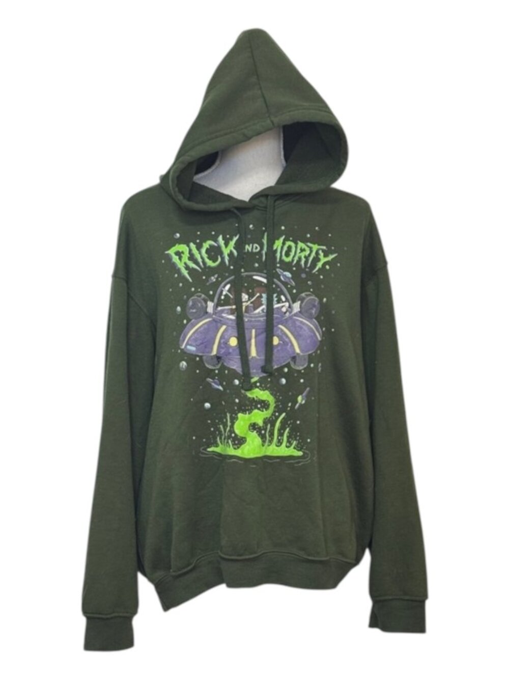 Rick and Morty Green Graphic Hoodie Men's Size Medium Cartoon Network Adult Swim